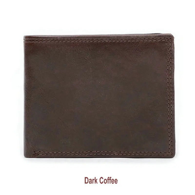 GENODERN-billeteras de cuero de vaca con bolsillo para monedas para hombre, monedero masculino Vintage, bloqueo RFID, Cartera de cuero genuino con tarjeteros