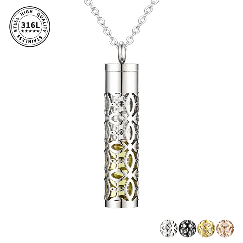 Colgante de contenedor de aceite esencial, medallón hueco de acero inoxidable, joyería, botella de vidrio, difusor de Perfume, collar de aromaterapia