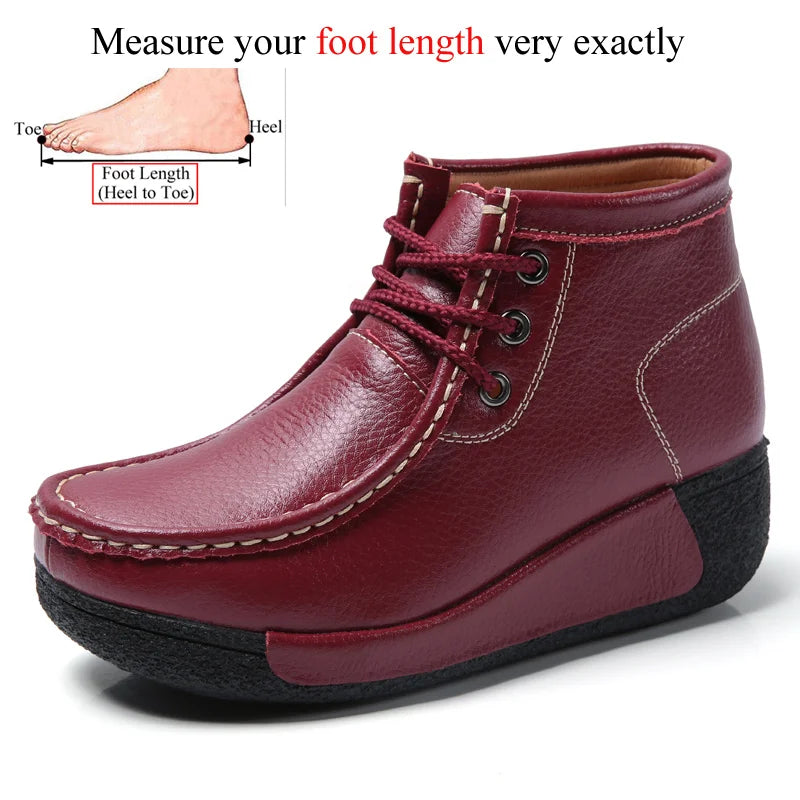 Botas Botines de Cuero Genuino para Mujer Tobillera Invierno Plataforma
