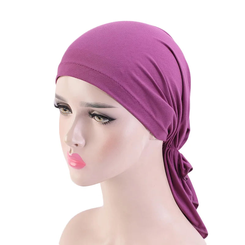 Nueva bufanda musulmana de bambú preatada, gorro de quimio para mujer, turbante para mujer, sombrero, pañuelo para la cabeza, pañuelos para el cáncer, accesorios para el cabello