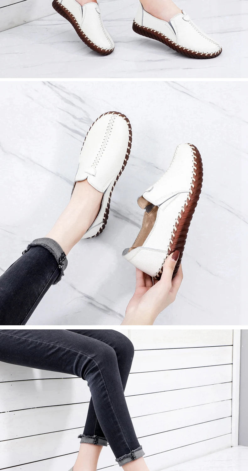 Mocasines Oxford de Cuero Azul | Costura Detallada | Zapatos Planos | Para Todas las Estaciones