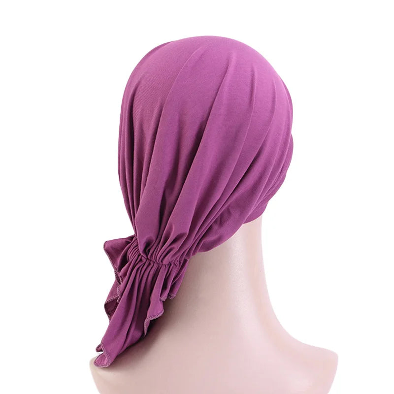 Nueva bufanda musulmana de bambú preatada, gorro de quimio para mujer, turbante para mujer, sombrero, pañuelo para la cabeza, pañuelos para el cáncer, accesorios para el cabello