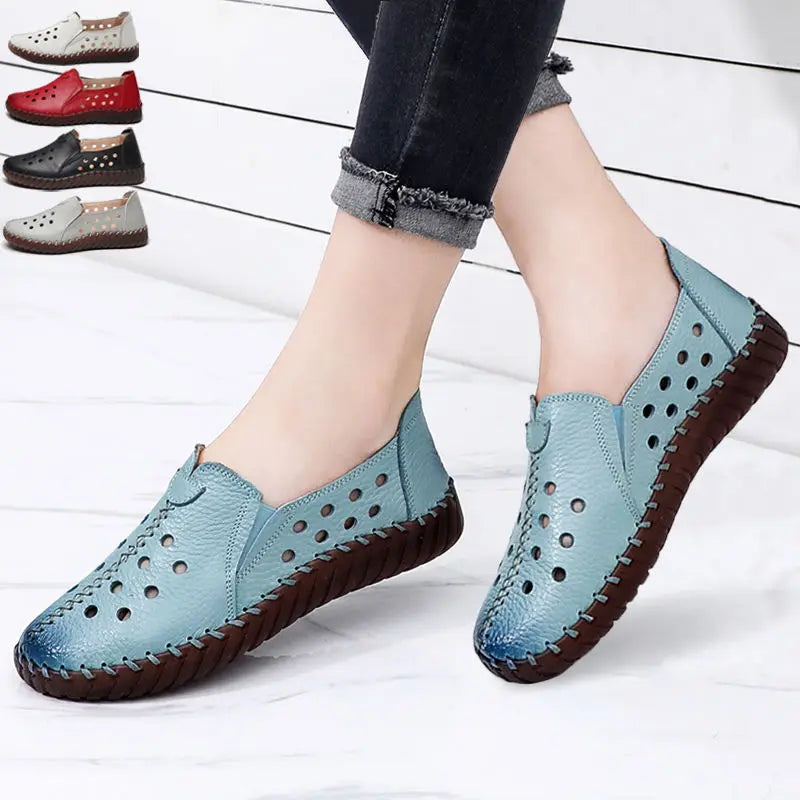 Mocasines Oxford de Cuero Azul | Costura Detallada | Zapatos Planos | Para Todas las Estaciones