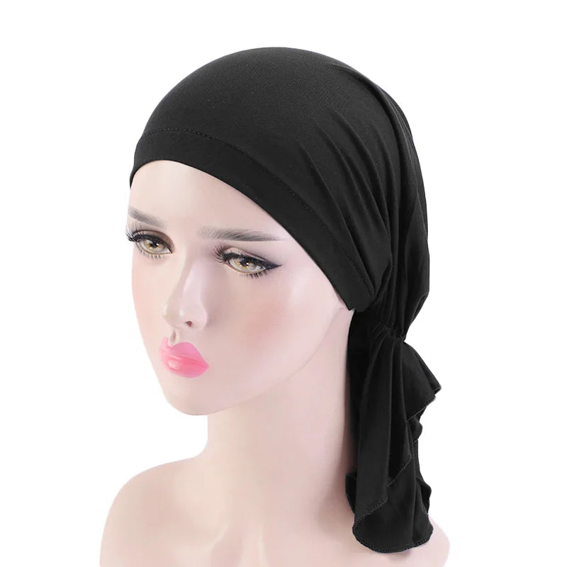 Nueva bufanda musulmana de bambú preatada, gorro de quimio para mujer, turbante para mujer, sombrero, pañuelo para la cabeza, pañuelos para el cáncer, accesorios para el cabello