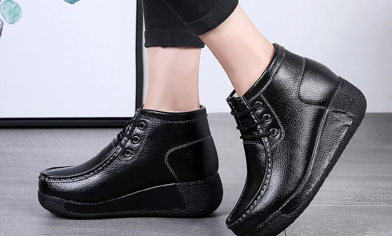 Botas Botines de Cuero Genuino para Mujer Tobillera Invierno Plataforma
