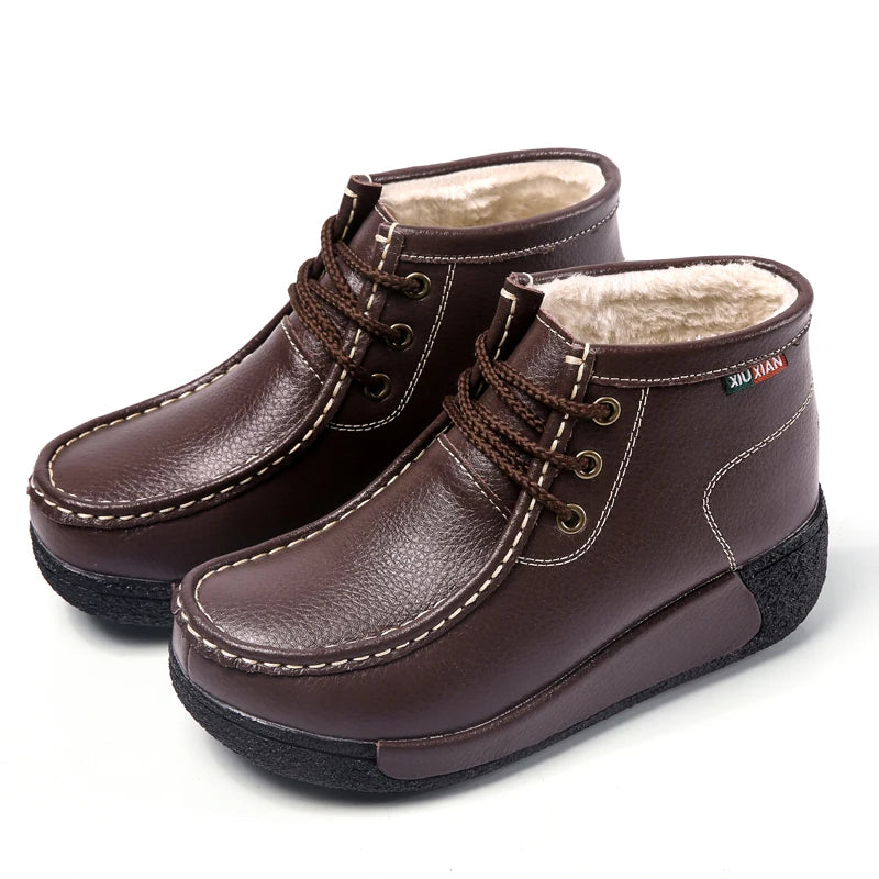Botas Botines de Cuero Genuino para Mujer Tobillera Invierno Plataforma