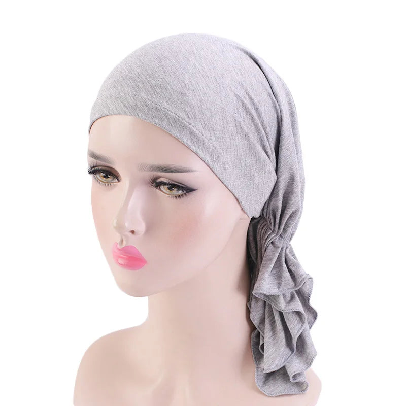 Nueva bufanda musulmana de bambú preatada, gorro de quimio para mujer, turbante para mujer, sombrero, pañuelo para la cabeza, pañuelos para el cáncer, accesorios para el cabello