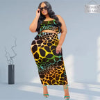 Conjuntos de faldas de talla grande para mujer, venta al por mayor, estampado, ceñido al cuerpo, Tops con cuello cuadrado, falda Maxi, nuevo traje informal de dos piezas, triangulación de envíos