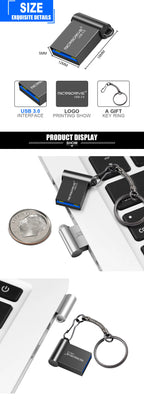 Unidad flash USB 3,0 de metal, 64GB, 128GB, USB Sticks, 32GB, 16GB, memoria mini USB 3,0 de alta velocidad, unidad Flash USB con llavero