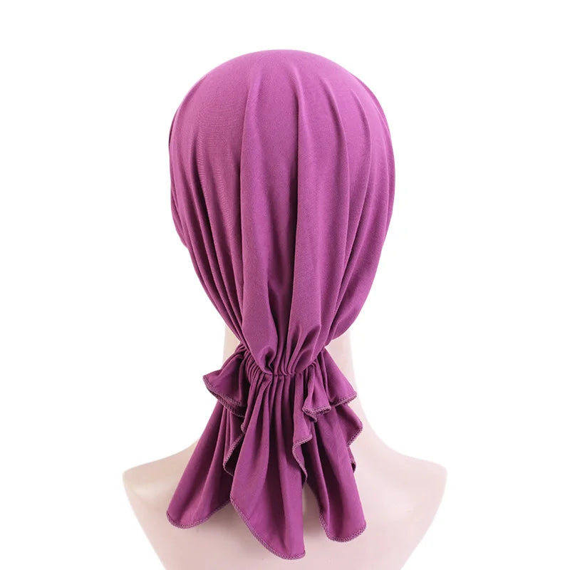 Nueva bufanda musulmana de bambú preatada, gorro de quimio para mujer, turbante para mujer, sombrero, pañuelo para la cabeza, pañuelos para el cáncer, accesorios para el cabello