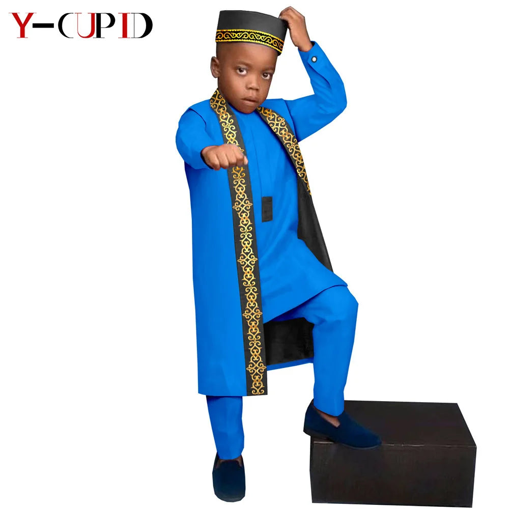 Traje Bazin Riche 4 Piezas Niño | Chaleco y Gorro | Tallas XS-XXL | Tico Trendy