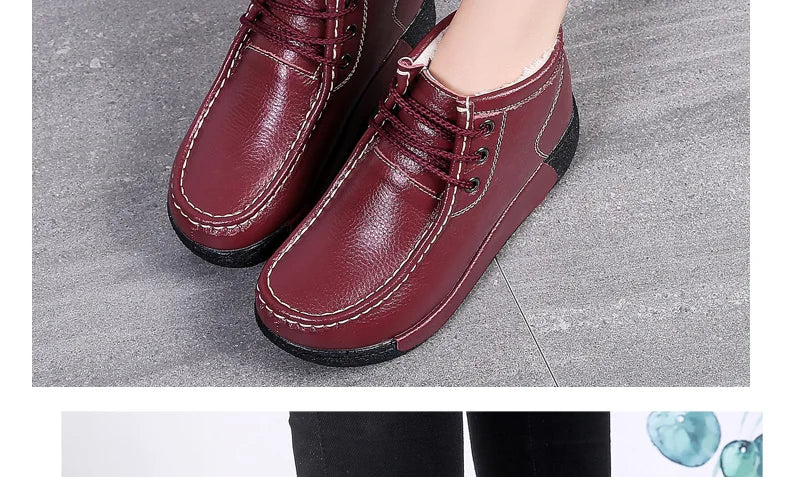 Botas Botines de Cuero Genuino para Mujer Tobillera Invierno Plataforma