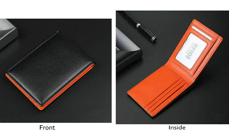 GENODERN RFID bloqueando hombres Mini cuero Ultra moda dólar delgado bolso masculino