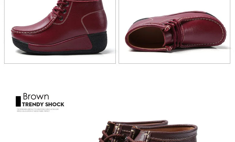 Botas Botines de Cuero Genuino para Mujer Tobillera Invierno Plataforma