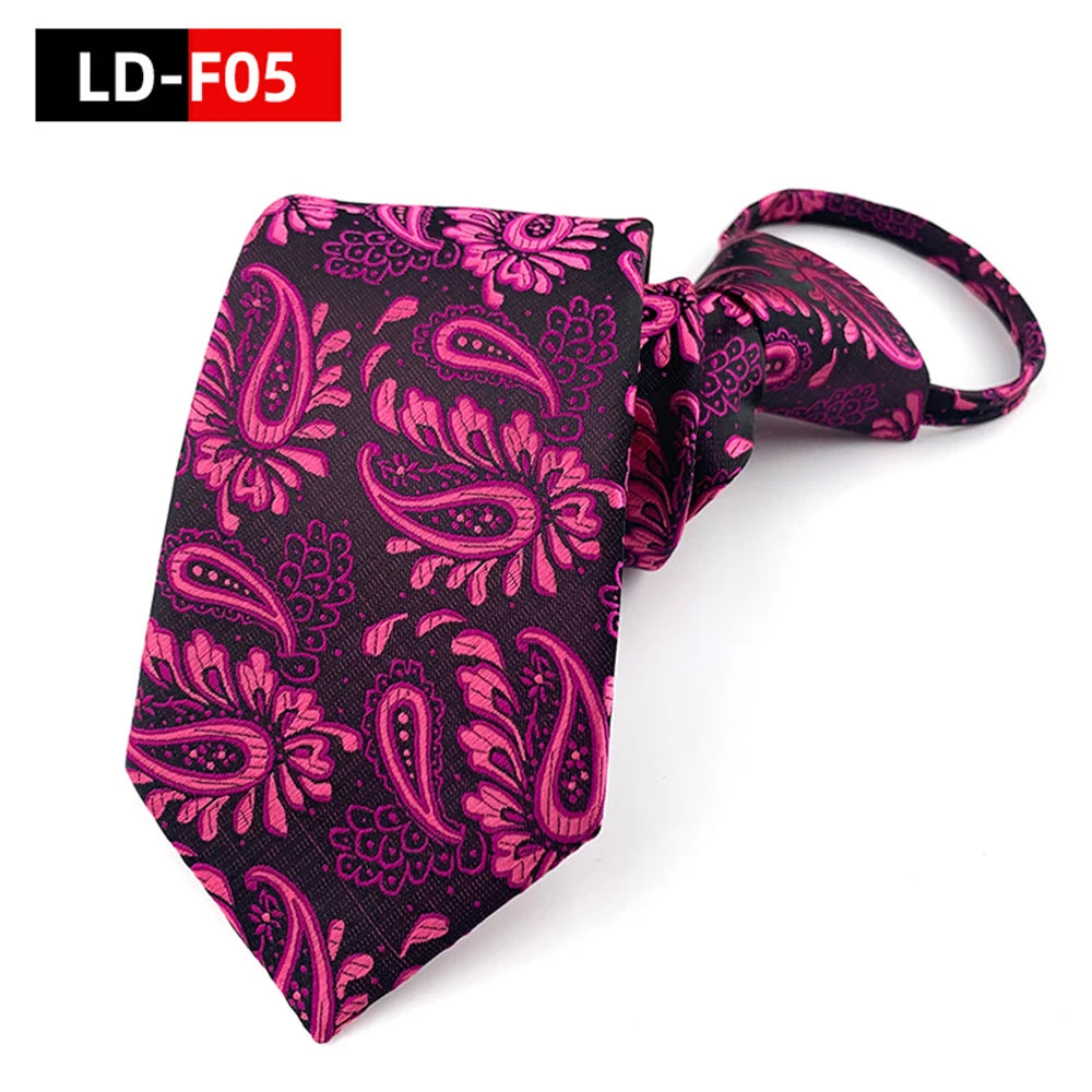 Corbata Preatada Unisex | Cremallera | Rayas y Floral | Cachemira