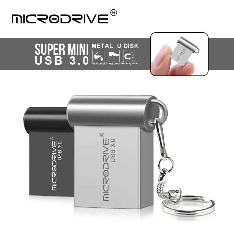 Unidad flash USB 3,0 de metal, 64GB, 128GB, USB Sticks, 32GB, 16GB, memoria mini USB 3,0 de alta velocidad, unidad Flash USB con llavero