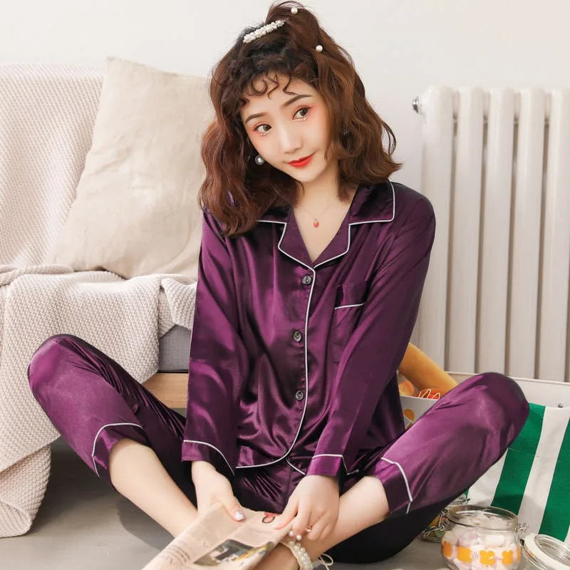 Pijama de Satén Unicolor | Camisa y Pantalón