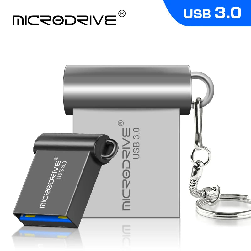 Unidad flash USB 3,0 de metal, 64GB, 128GB, USB Sticks, 32GB, 16GB, memoria mini USB 3,0 de alta velocidad, unidad Flash USB con llavero