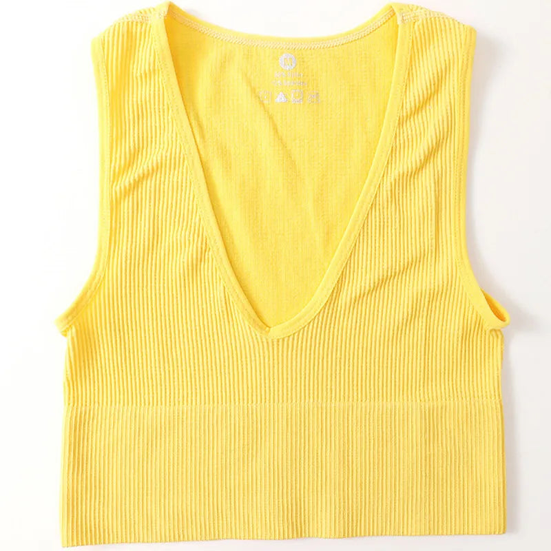Top Corto Deportivo Sin Forro | Cuello V | Color Sólido | Ticotrendy
