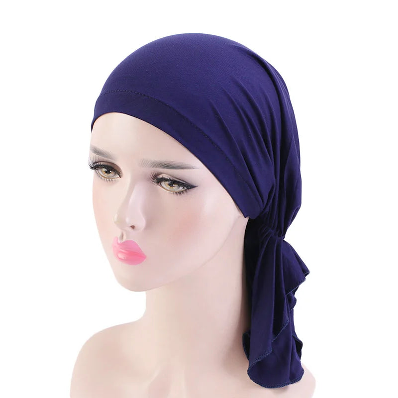 Nueva bufanda musulmana de bambú preatada, gorro de quimio para mujer, turbante para mujer, sombrero, pañuelo para la cabeza, pañuelos para el cáncer, accesorios para el cabello