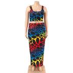 Conjuntos de faldas de talla grande para mujer, venta al por mayor, estampado, ceñido al cuerpo, Tops con cuello cuadrado, falda Maxi, nuevo traje informal de dos piezas, triangulación de envíos