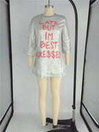 Vestido de lentejuelas con estampado de letras para mujer, minivestido informal holgado de media manga, ropa de verano, chándal, venta al por mayor, 2021