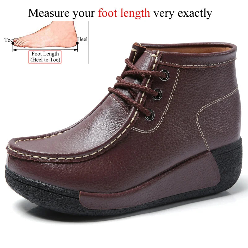 Botas Botines de Cuero Genuino para Mujer Tobillera Invierno Plataforma