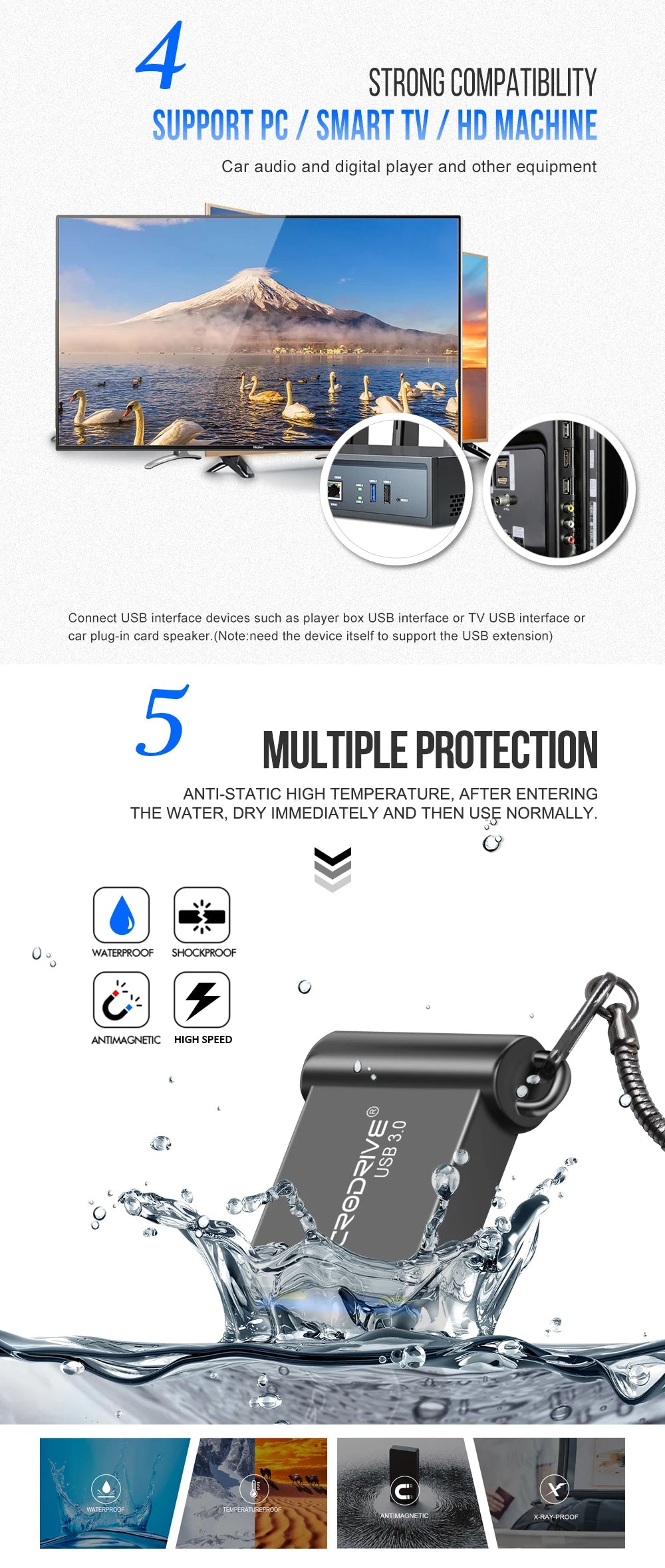 Unidad flash USB 3,0 de metal, 64GB, 128GB, USB Sticks, 32GB, 16GB, memoria mini USB 3,0 de alta velocidad, unidad Flash USB con llavero