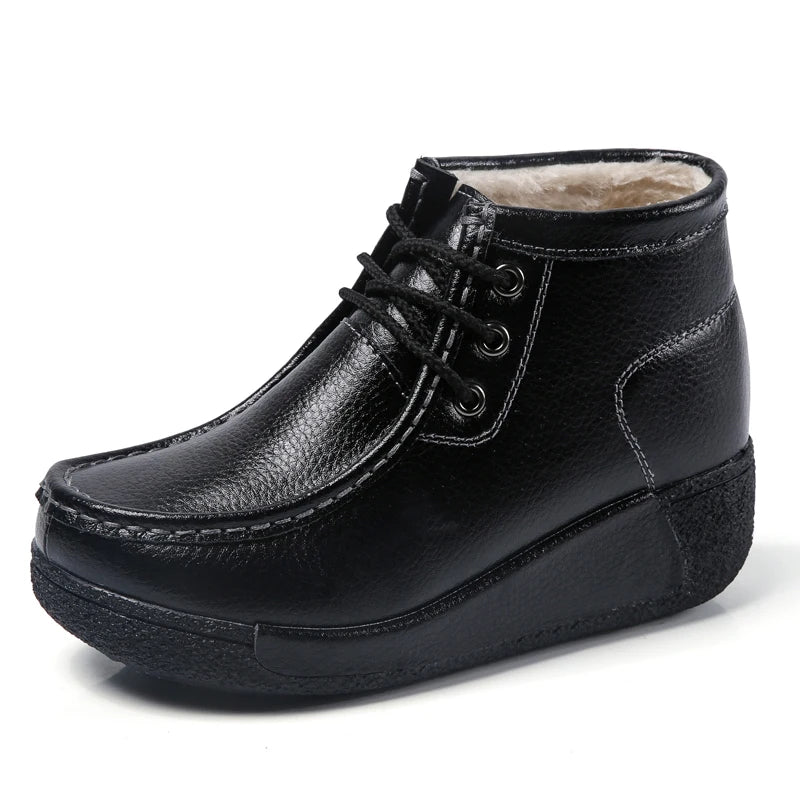 Botas Botines de Cuero Genuino para Mujer Tobillera Invierno Plataforma