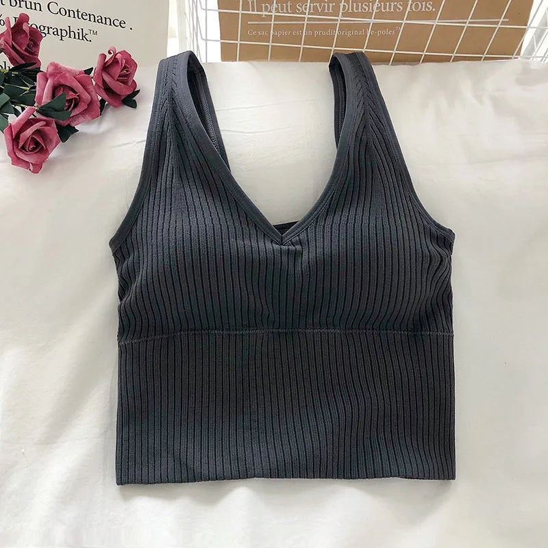 Top Sin Mangas Escote V | Acolchado Sin Costuras | Lencería Ajustable | Ticotrendy
