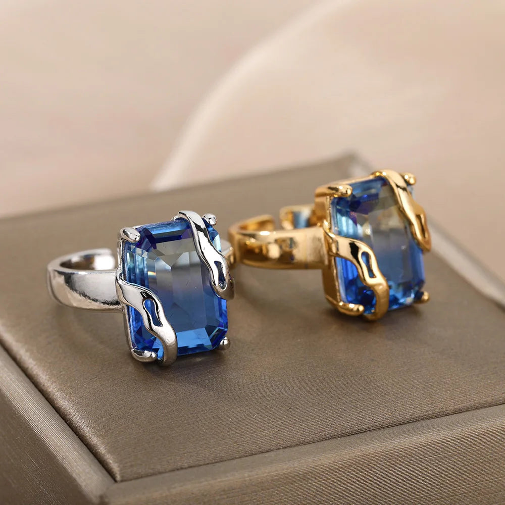 Anillo Minimalista Mujer | Cristal Azul de Circón  | Acero Inoxidable | Ticotrendy