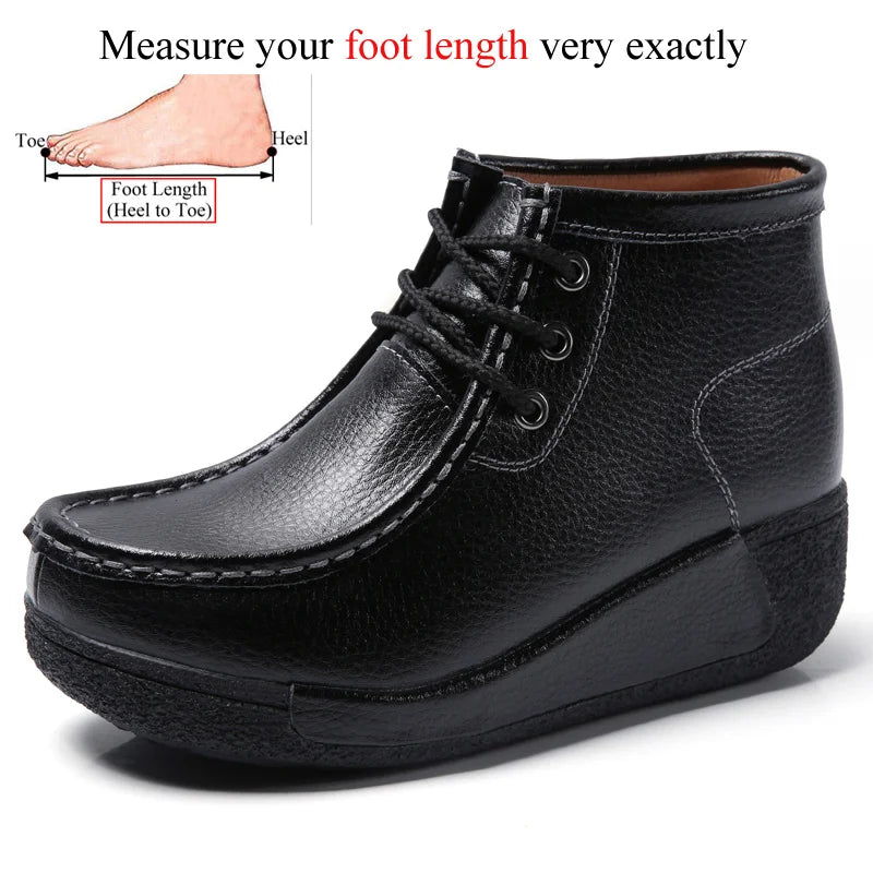 Botas Botines de Cuero Genuino para Mujer Tobillera Invierno Plataforma