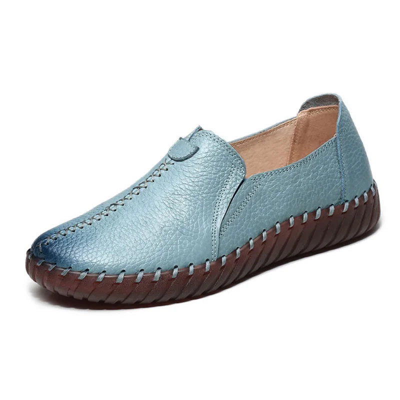 Mocasines Oxford de Cuero Azul | Costura Detallada | Zapatos Planos | Para Todas las Estaciones