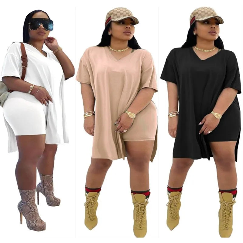 Conjunto de ropa de talla grande para mujer, pantalones cortos con dobladillo, chándal informal, ropa de calle, 4xl, verano, venta al por mayor, envío directo