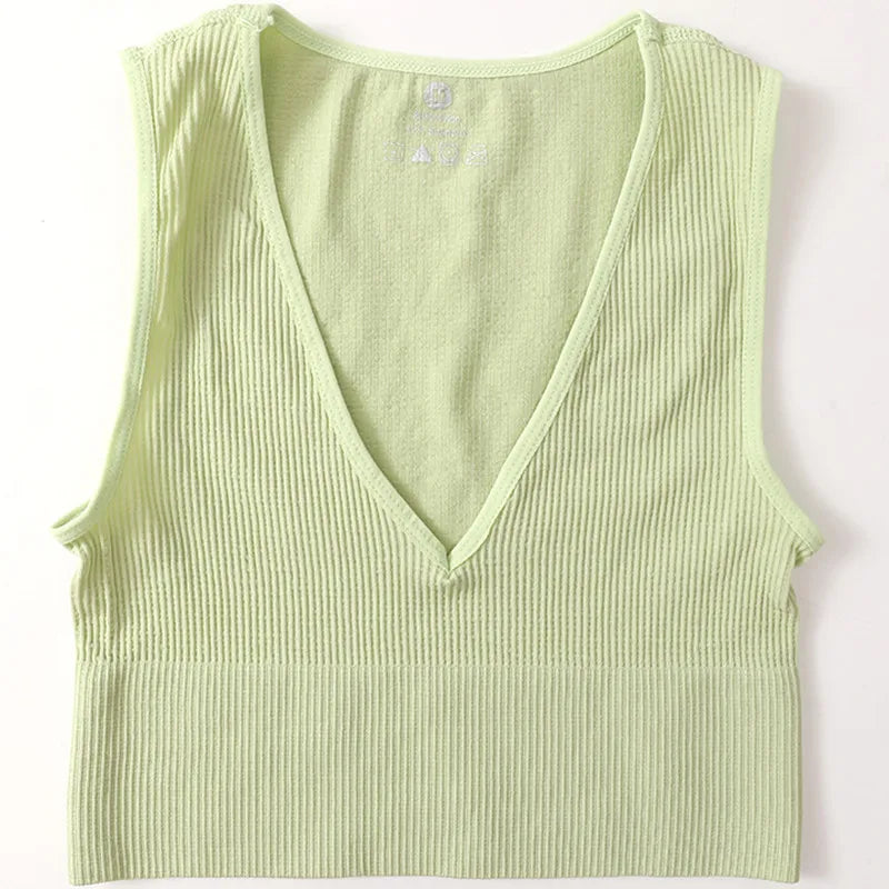 Top Corto Deportivo Sin Forro | Cuello V | Color Sólido | Ticotrendy