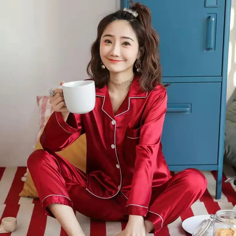 Pijama de Satén Unicolor | Camisa y Pantalón