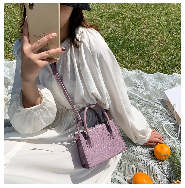 Mini Bolso Cuadrado con Patrón de Cocodrilo para Mujer