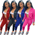Lucky Label-Conjunto de chándal a rayas para mujer, Top con cremallera, Leggings, pantalones de chándal, ropa de otoño, venta al por mayor, Dropshipping, 2 piezas