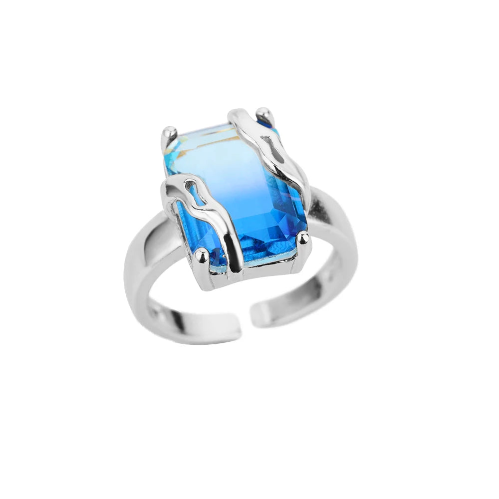 Anillo Minimalista Mujer | Cristal Azul de Circón  | Acero Inoxidable | Ticotrendy