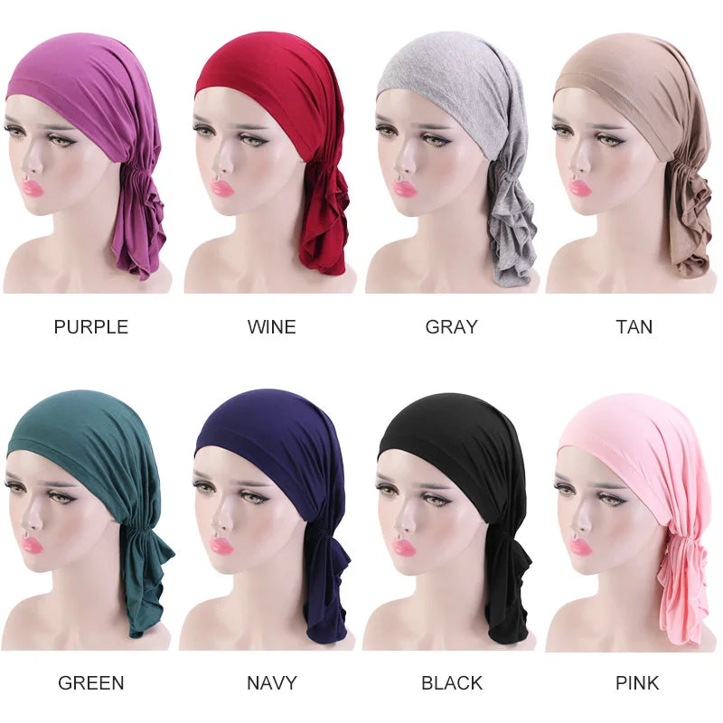 Nueva bufanda musulmana de bambú preatada, gorro de quimio para mujer, turbante para mujer, sombrero, pañuelo para la cabeza, pañuelos para el cáncer, accesorios para el cabello