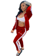 Lucky Label-Conjunto de chándal a rayas para mujer, Top con cremallera, Leggings, pantalones de chándal, ropa de otoño, venta al por mayor, Dropshipping, 2 piezas