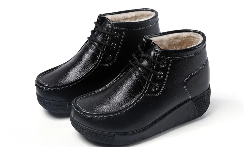 Botas Botines de Cuero Genuino para Mujer Tobillera Invierno Plataforma