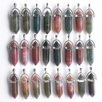 Venta al por mayor, 24 unids/lote, calidad de moda, surtido de piedra natural, dijes de pilar mezclados, colgantes y collares de chakra para hacer gratis