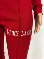 Lucky Label-Conjunto de chándal a rayas para mujer, Top con cremallera, Leggings, pantalones de chándal, ropa de otoño, venta al por mayor, Dropshipping, 2 piezas