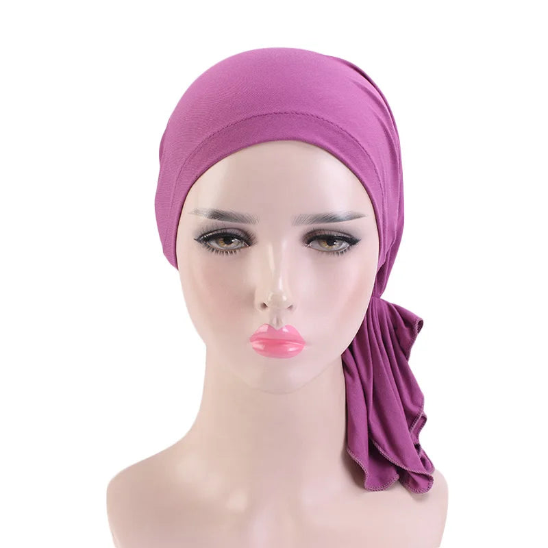 Nueva bufanda musulmana de bambú preatada, gorro de quimio para mujer, turbante para mujer, sombrero, pañuelo para la cabeza, pañuelos para el cáncer, accesorios para el cabello