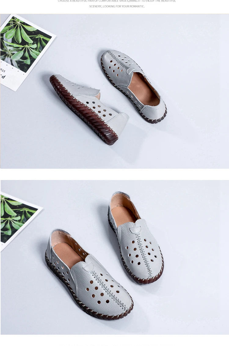Mocasines Oxford de Cuero Azul | Costura Detallada | Zapatos Planos | Para Todas las Estaciones