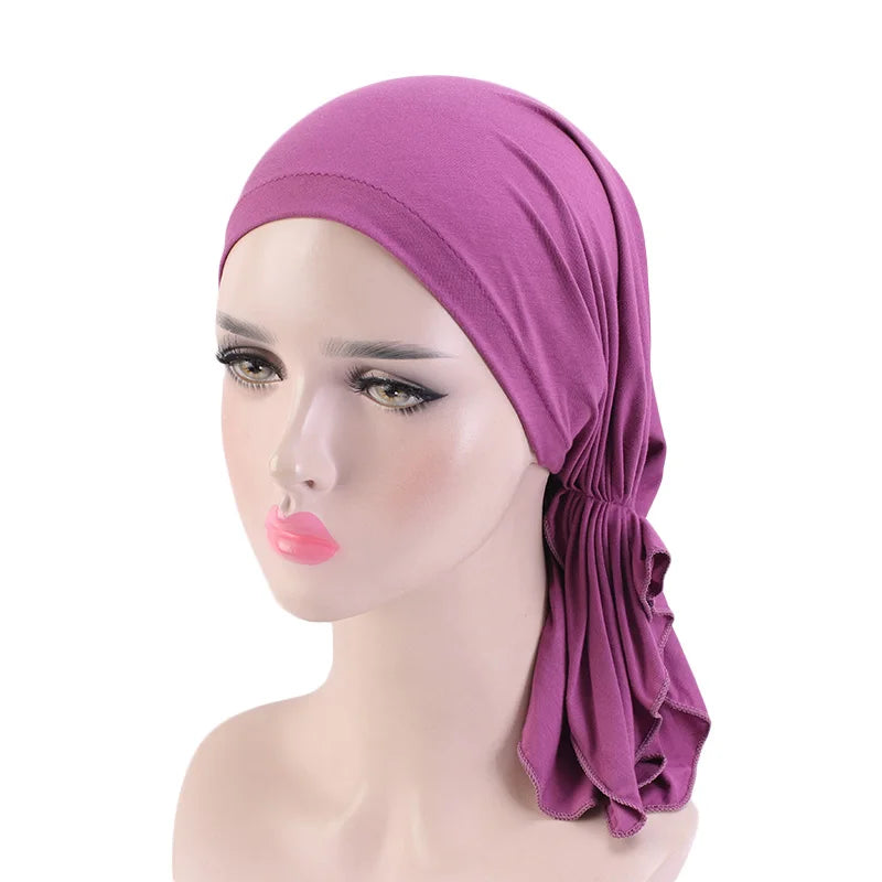 Nueva bufanda musulmana de bambú preatada, gorro de quimio para mujer, turbante para mujer, sombrero, pañuelo para la cabeza, pañuelos para el cáncer, accesorios para el cabello
