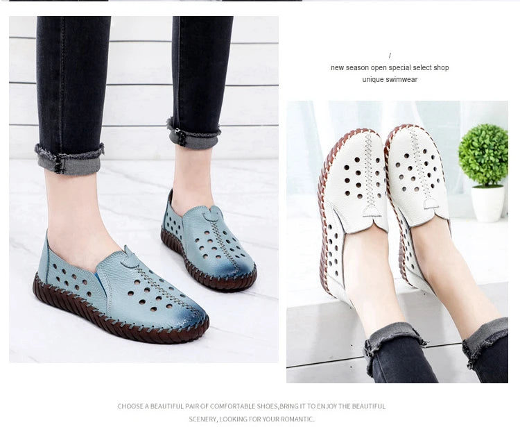 Mocasines Oxford de Cuero Azul | Costura Detallada | Zapatos Planos | Para Todas las Estaciones