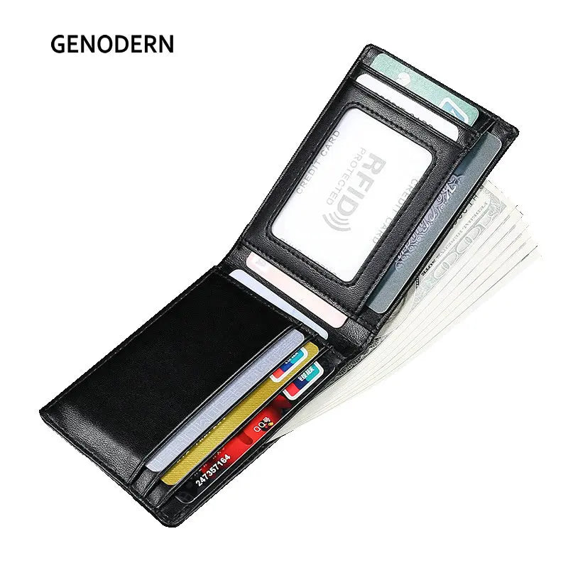 GENODERN RFID bloqueando hombres Mini cuero Ultra moda dólar delgado bolso masculino