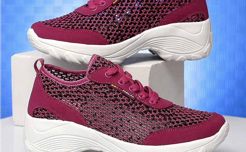 Zapatillas de Malla Hueca con Cordones | Plataforma EVA | Ligeras y Transpirables | Verano